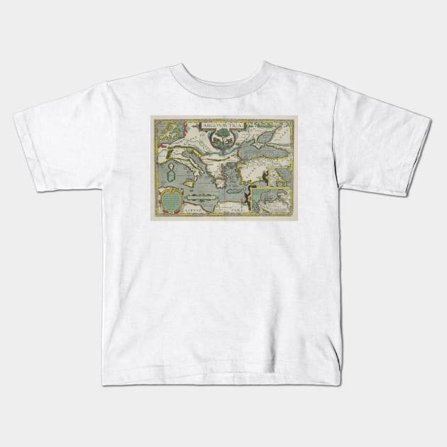 Vintage Map of The Mediterranean Sea (1608) Kids T-Shirt by Bravuramedia